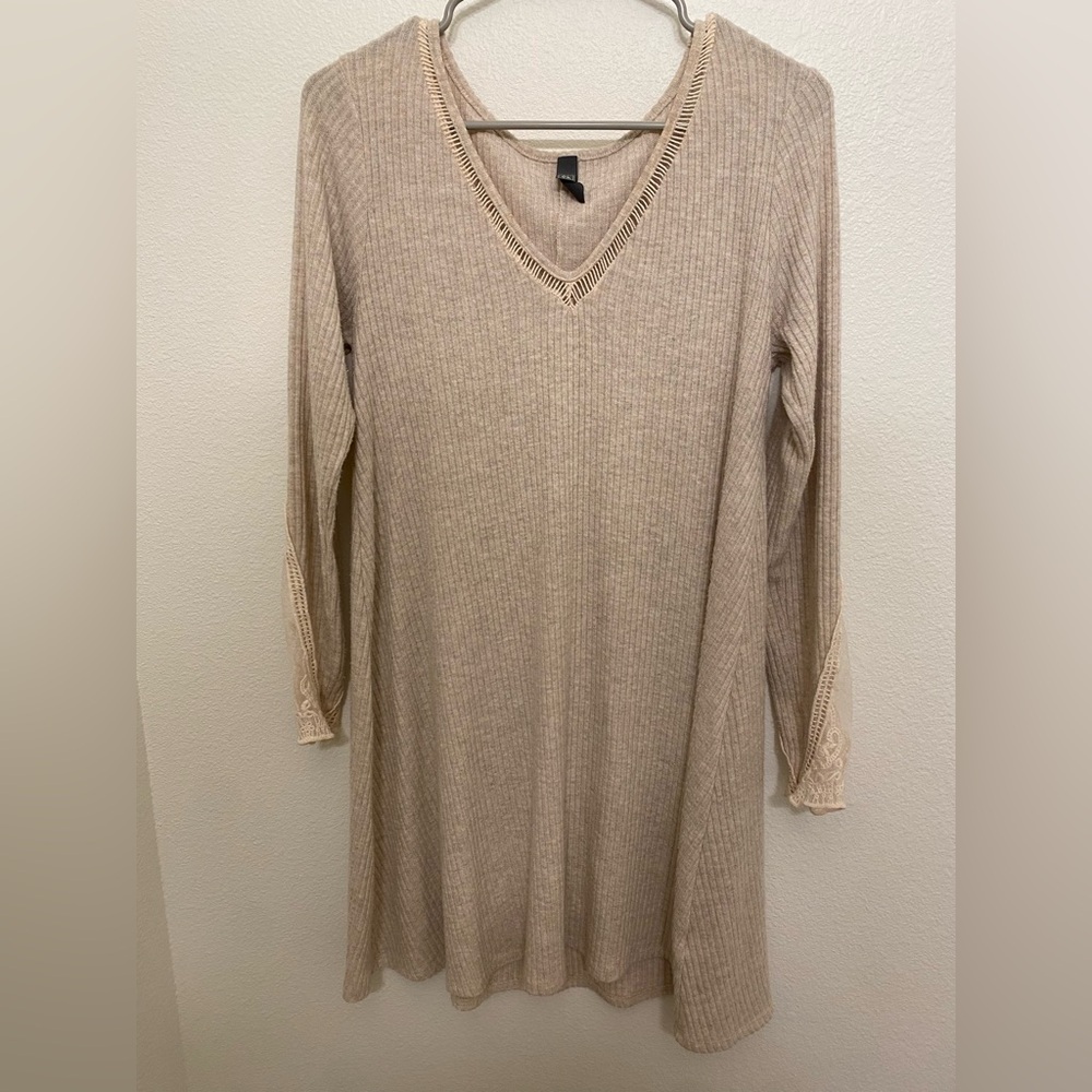 Tan Long-Sleeve Dress